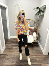 CABANA GIRL MULTI FLORAL SMOCKED BLOUSE