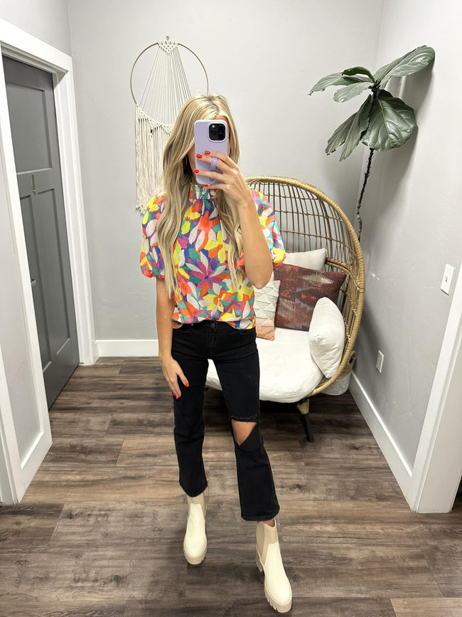 CABANA GIRL MULTI FLORAL SMOCKED BLOUSE
