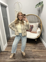TATUM TAUPE PLAID BUTTON UP SHACKET