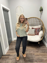ALEXA WASHED OLIVE SHORT SLEEVE CARDIGAN TOP