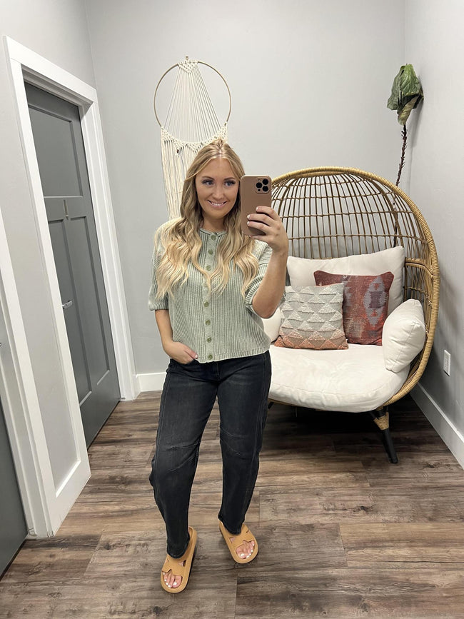 ALEXA WASHED OLIVE SHORT SLEEVE CARDIGAN TOP