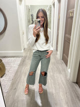 MARGOT IVORY AND TAUPE STRIPE SWEATER TOP