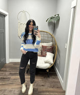 HANNAH OFF WHITE AND BLUE KNIT STRIPE SWEATER TOP