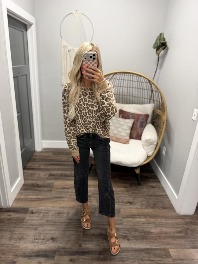 SANDY TAUPE LEOPARD SWEATER TOP