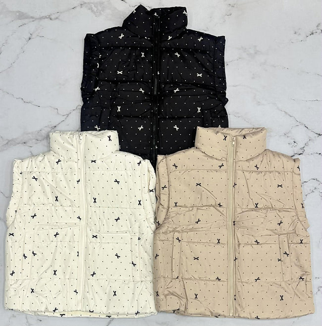 BLACK FRIDAY BOW PRINT PUFFER VEST *FINAL SALE*