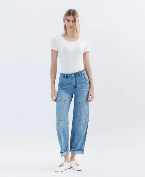 KRISTIN HIGH RISE UTILITY BARREL JEANS