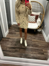 I'M WITH THE BAND RIVET BUTTON BELTED DRESS