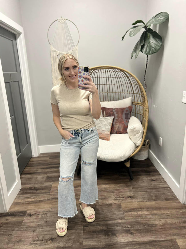 GIANNA OATMEAL RIBBED BASIC TEE