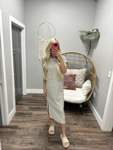 MICHELLE CREAM AND BLACK STRIPE T SHIRT DRESS