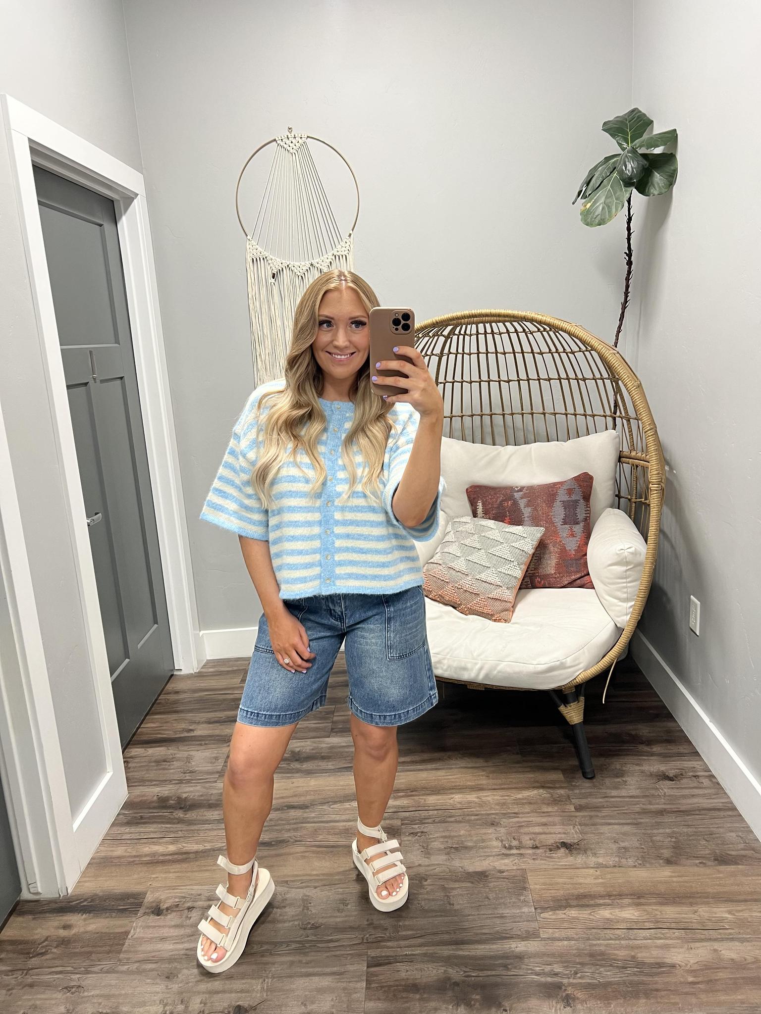 SARAH STRIPE LIGHT BLUE CARDIGAN TOP