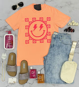 NEON CORAL LIGHTENING EYE CHECKERED TEE