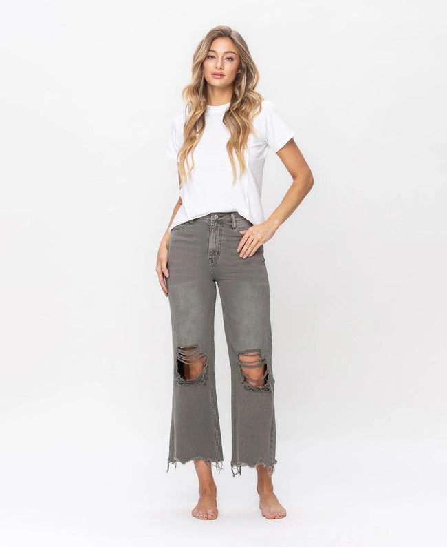 LESLIE OLIVE DISTRESSED KNEE DENIM JEANS