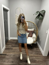 GIANNA OATMEAL RIBBED BASIC TEE