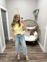 BROOK YELLOW TEXTURED BUTTON FRONT BLOUSE