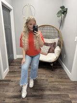SAMANTHA RED SHORT SLEEVE SWEATER TOP