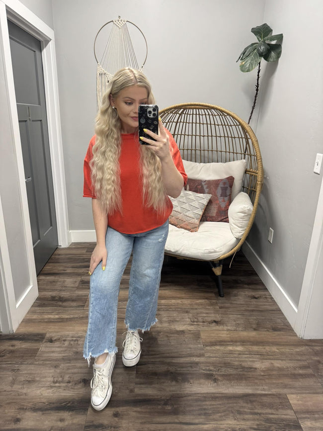 SAMANTHA RED SHORT SLEEVE SWEATER TOP