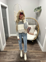 MILLIE CREAM AND NAVY COLORBLOCK STRIPE SWEATER TOP