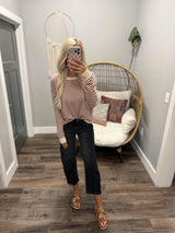 MARKIE CREAM AND BURGUNDY SOFT STRIPE SWEATER