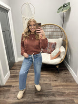LOLA MARSALA OPEN KNIT SWEATER TOP