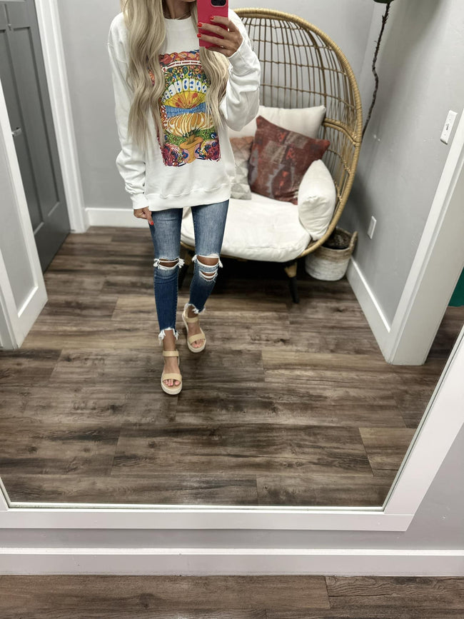 WHITE FILLMORE BAND CREW SWEATER