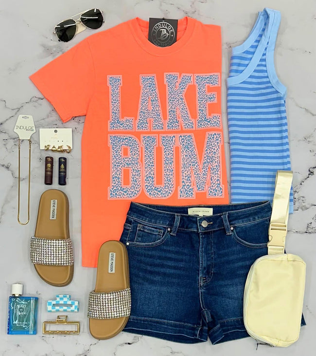NEON CORAL LAKE BUM GRAPHIC TEE