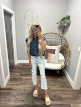 CELESTE DENIM BUTTON FRONT BLOUSE