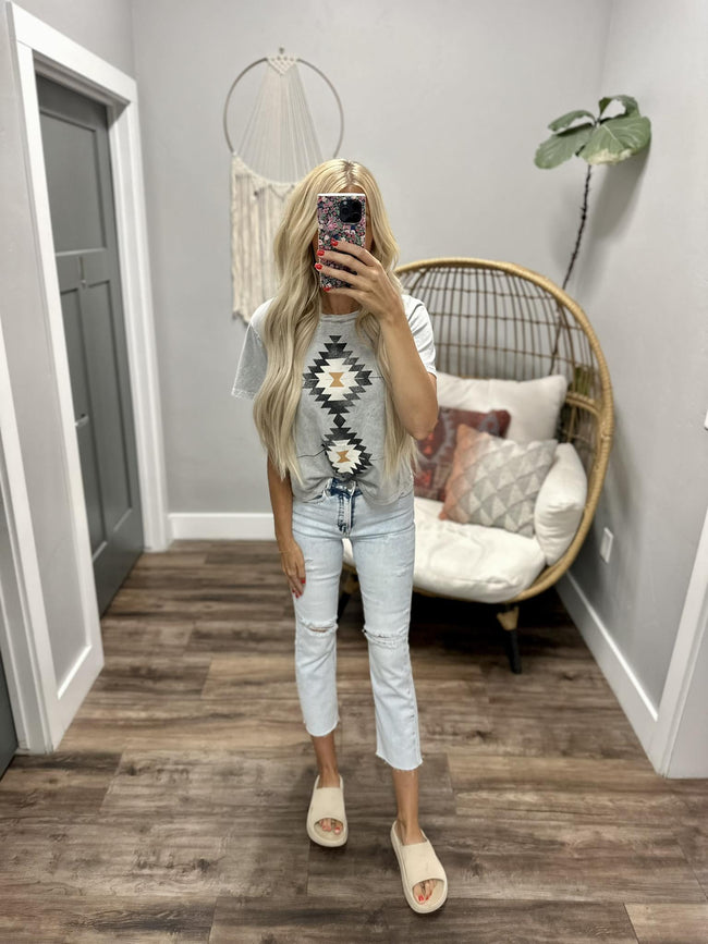 GREY WASHED AZTEC GRAPHIC TEE