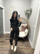BRYNN BLACK WASHED LONG SLEEVE BASIC TOP