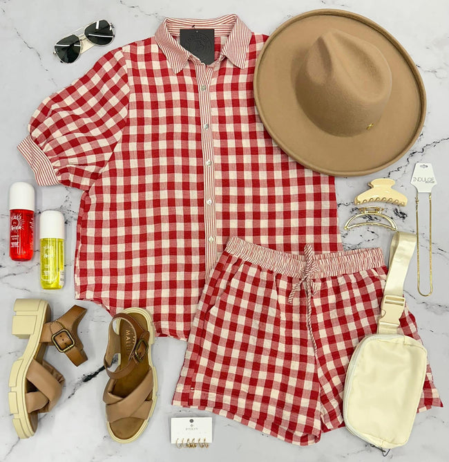 LIBBIE RED CHECKERED 2 PIECE SET