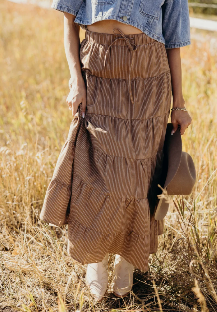 BOHO SKIRT IN SADDLE STRIPE