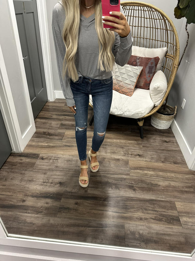 EILEEN HEATHER GREY HOODED TOP
