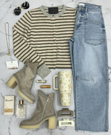 MCKENZIE OLIVE OATMEAL GREY STRIPE CARDIGAN TOP