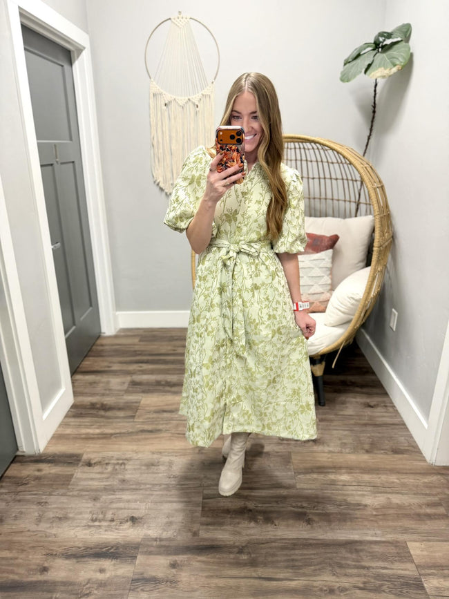 TAMMI SAGE GREEN BUTTON UP DRESS