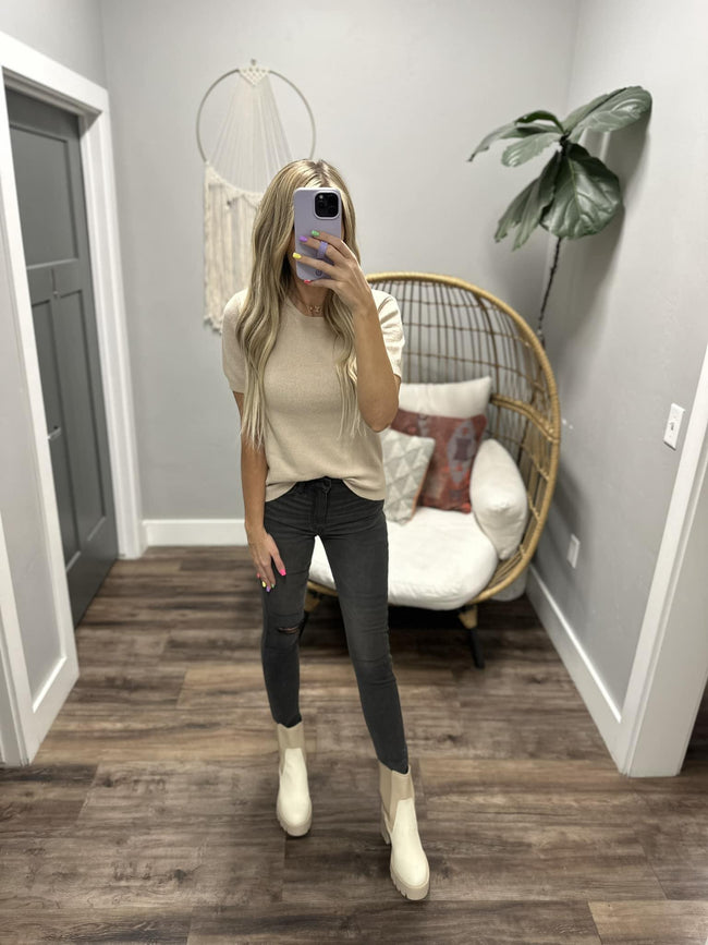STEFANIE LIGHT TAUPE SWEATER TOP