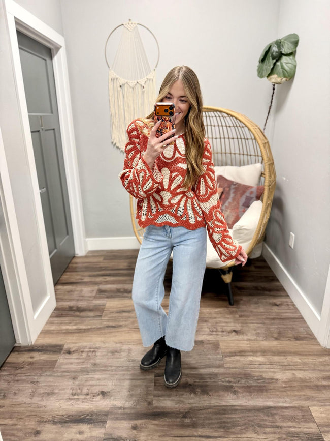 SHANNA CROCHET OPEN KNIT SWEATER TOP