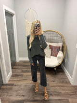 JOSIE DARK GREEN WASHED LONG SLEEVE SWEATER TOP