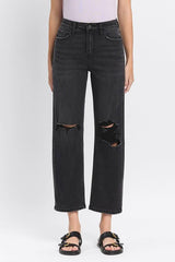 KATE WASHED BLACK DISTRESSED BARREL JEANS