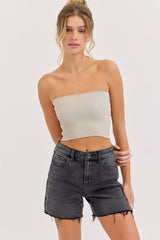 KACIE MID RIDE BLACK WASHED MIDI SHORTS