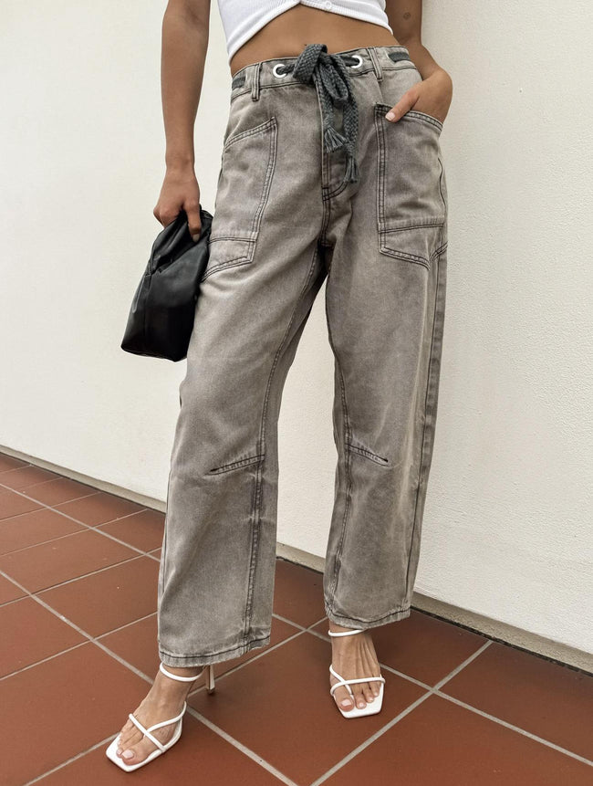 RIVER CHARCOAL WASHED CORDED DENIM JEANS