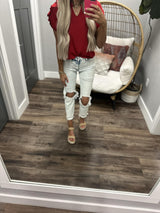 LONG LOST LOVE RED RUFFLE SLEEVE BLOUSE