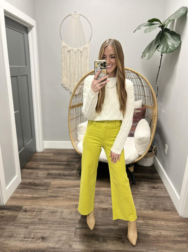 BRIELLE WHITE POINTELLE KNIT SWEATER TOP