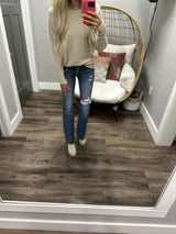 SO COZY OATMEAL WAFFLE KNIT TOP