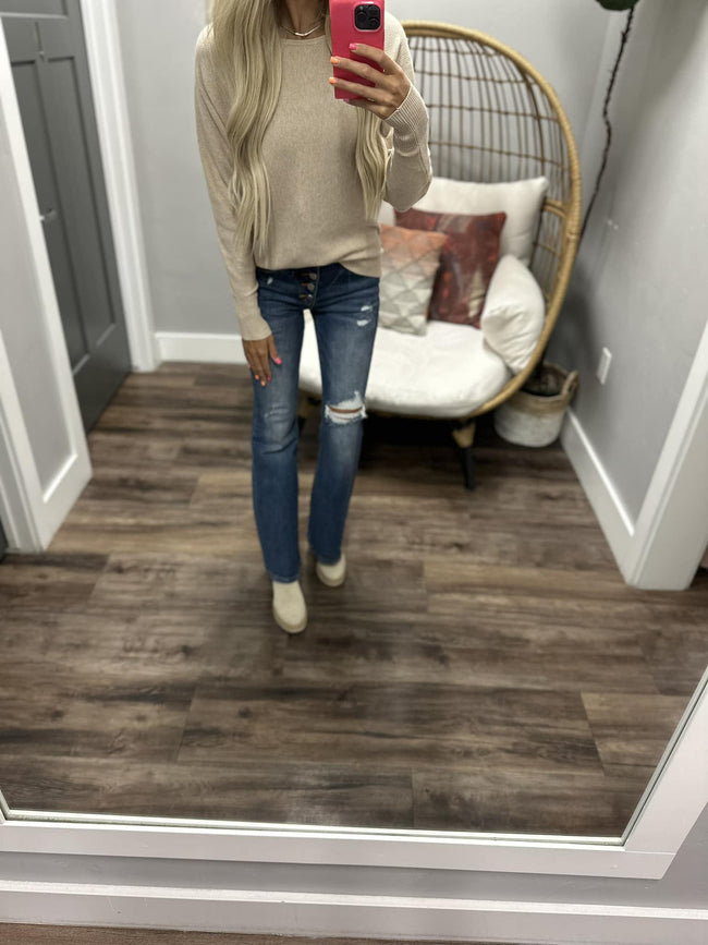 SO COZY OATMEAL WAFFLE KNIT TOP