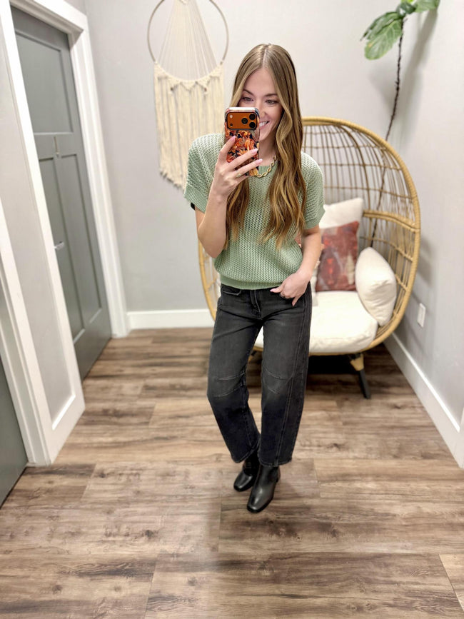 MARLIE SAGE KNIT SHORT SLEEVE SWEATER TOP