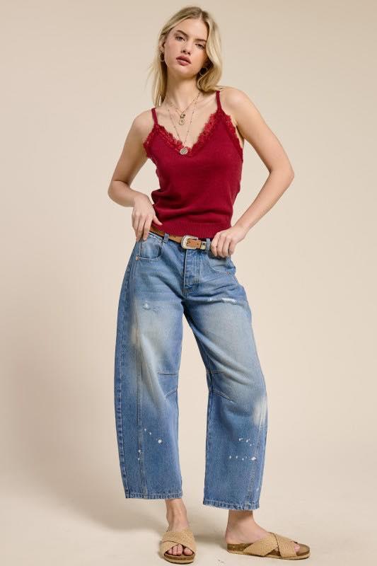 STEPHANIE PAINT SPLATTER BARREL DENIM JEANS