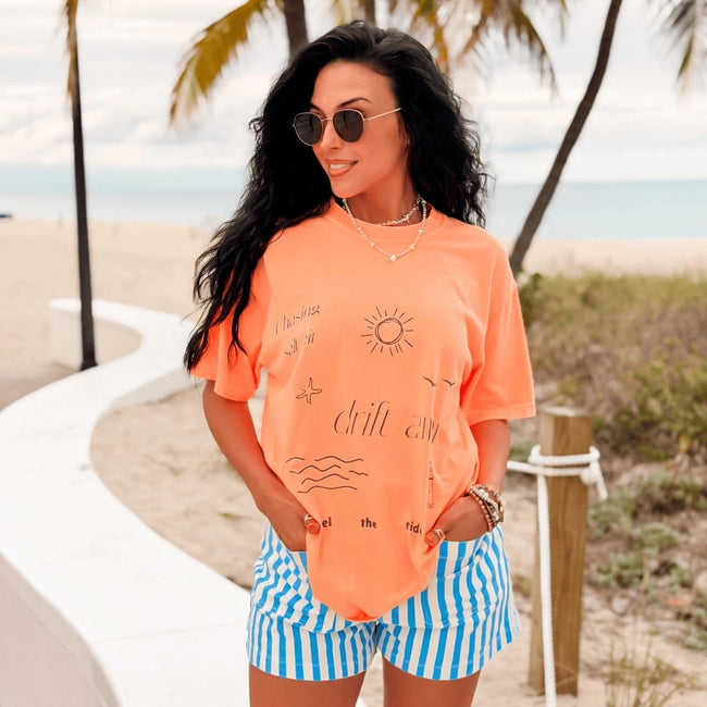 NEON CORAL DRIFT AWAY GRAPHIC TEE