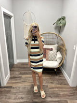 KORI NAVY MULTI STRIPE POLO MIDI DRESS