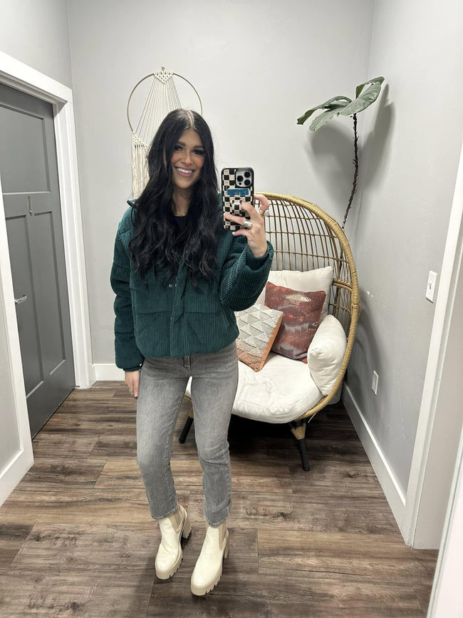 RVCA EEZEH PEAASY CORDED HUNTER GREEN COAT