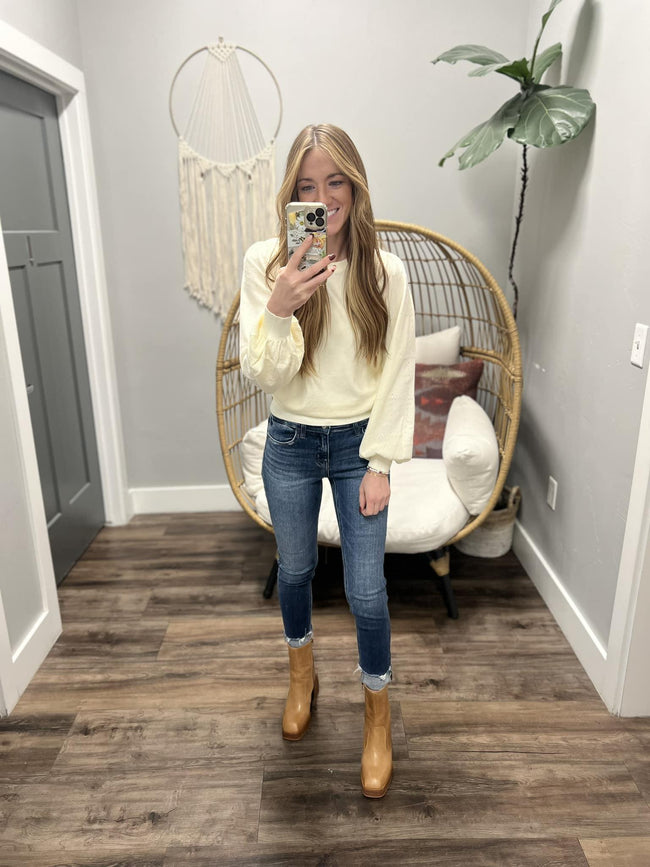 GEMMA IVORY POINTELLE SLEEVE SWEATER TOP