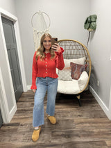 ELLIE RED RUFFLE DETAIL CARDIGAN TOP